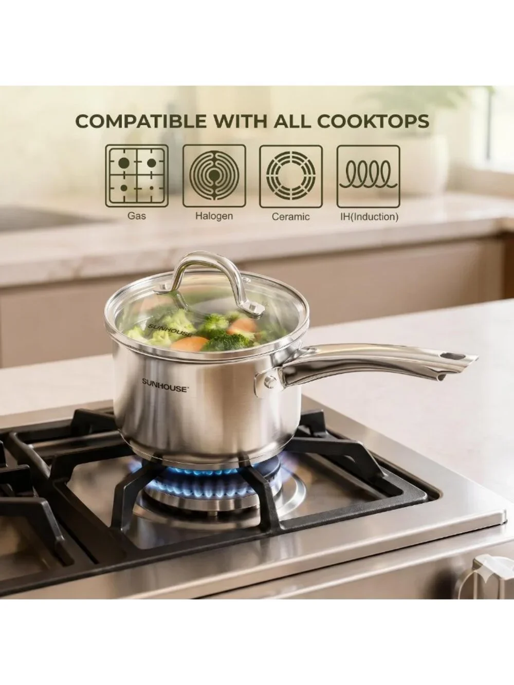 3-Piece Stainless Steel Saucepan Set with Lids - 1.5QT, 2QT, 3QT Cookware Set